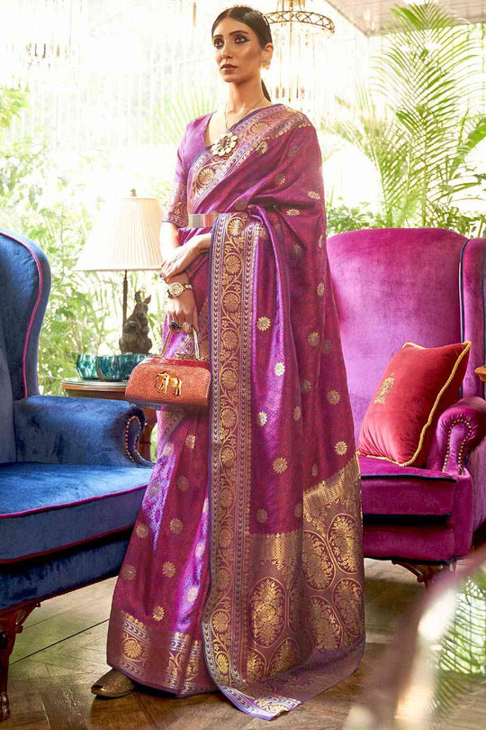 Salena Magenta Silk Floral Woven Ready to Wear One Minute Saree