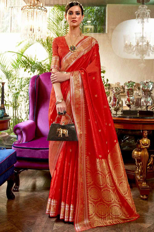 Lorna Red Silk Banarasi Ready to Wear One Minute Saree