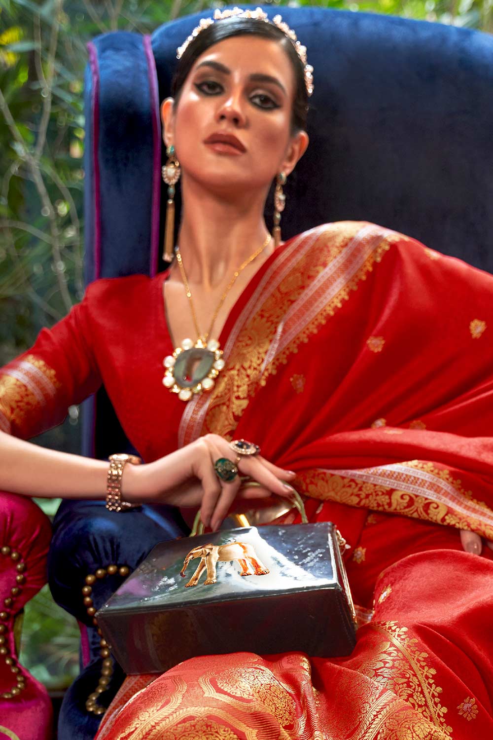 Lorna Red Silk Banarasi Ready to Wear One Minute Saree