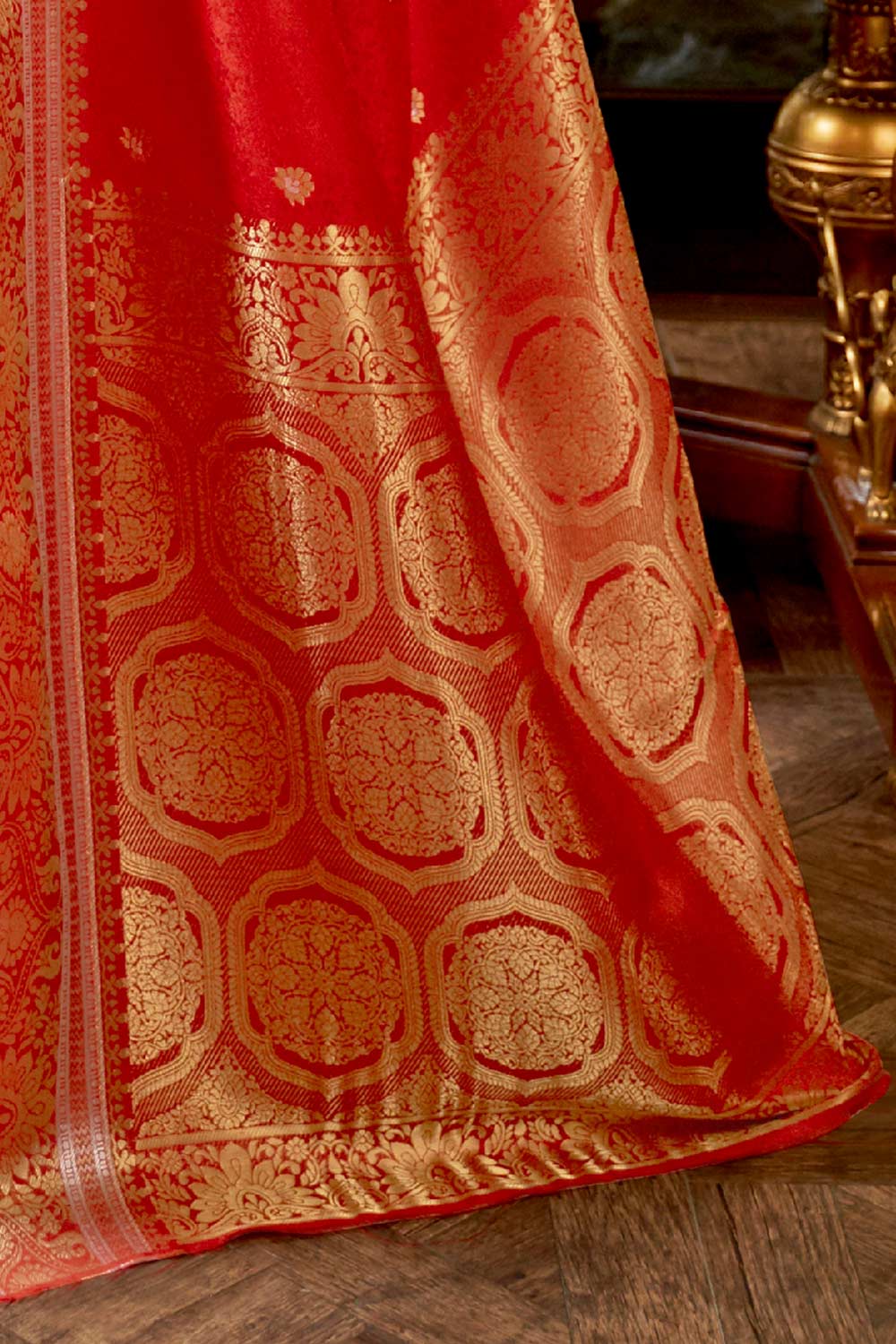 Lorna Red Silk Banarasi Ready to Wear One Minute Saree