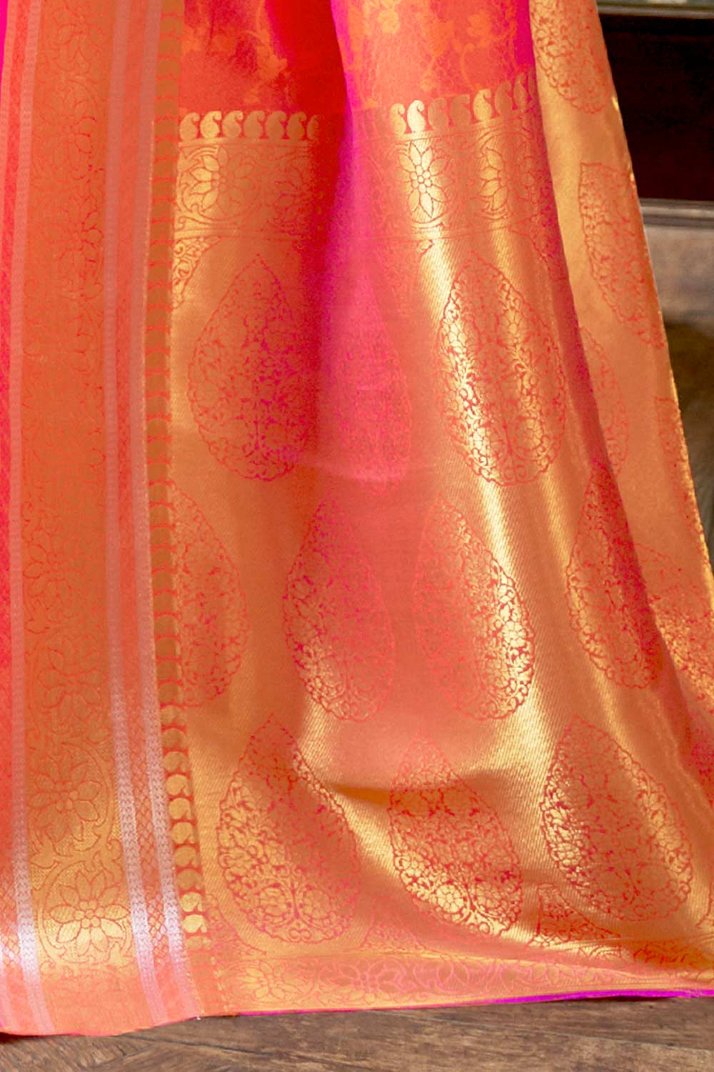 Gaya Peach Silk Blend Banarasi One Minute Saree