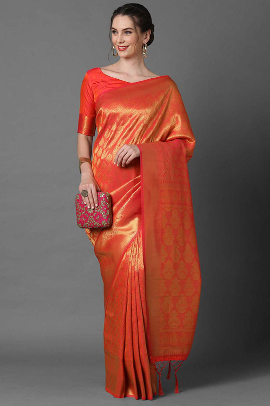 Buy Peach Woven Kanjivaram Art Silk  One Minute Saree