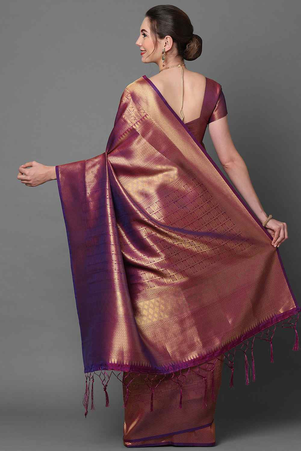 Buy Wine Woven Kanjivaram Art Silk  One Minute Saree