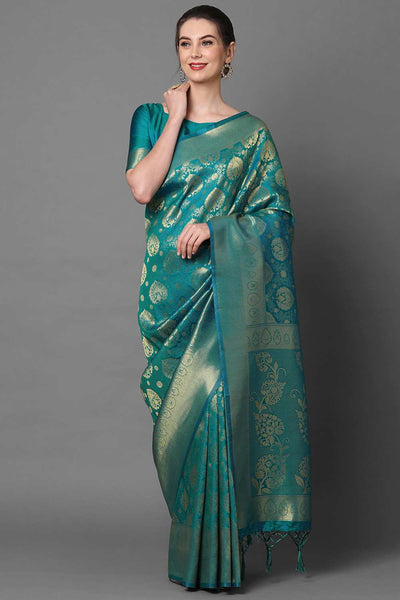 Buy Sky Blue Woven Kanjivaram Art Silk  One Minute Saree