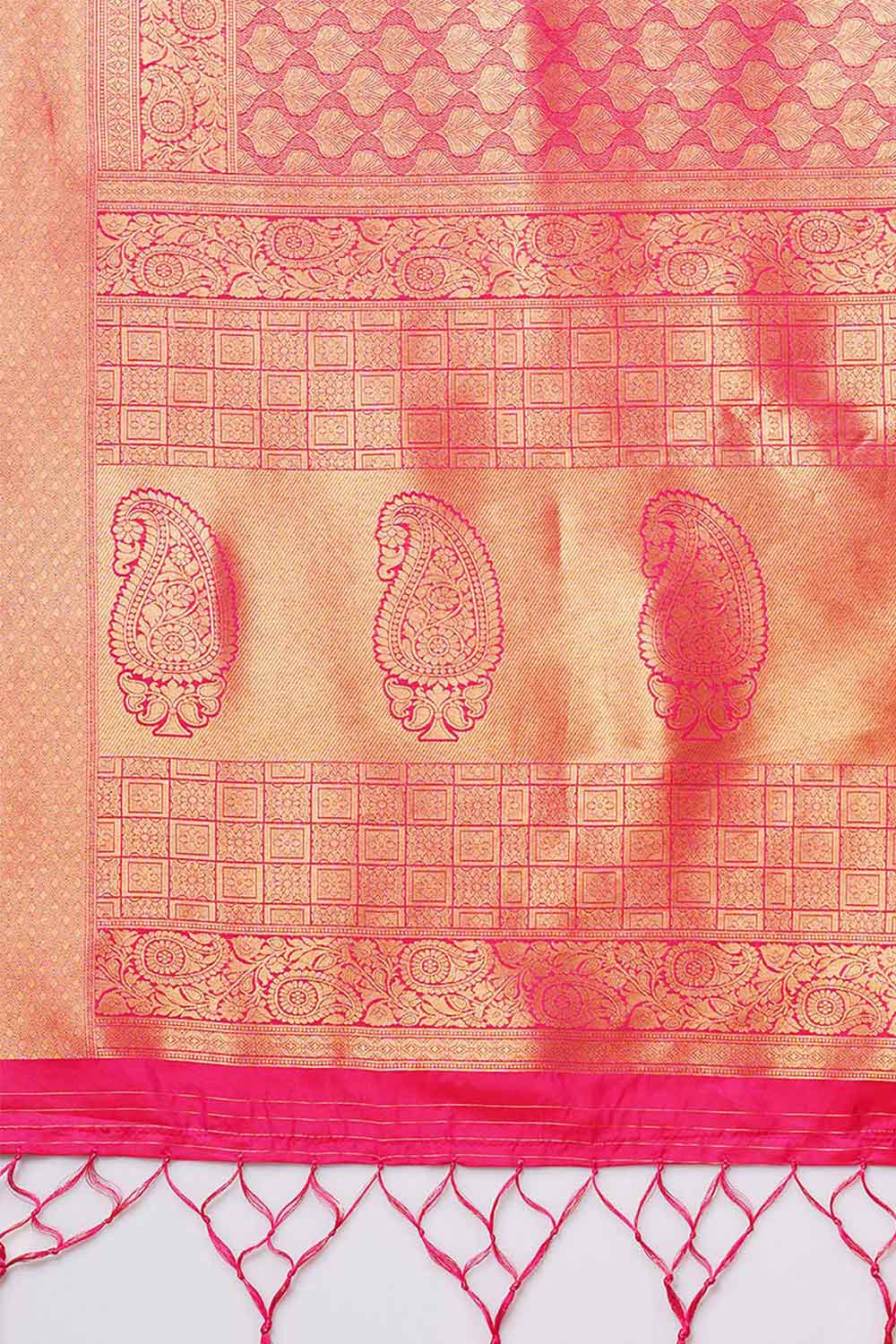 Buy Pink Zari Woven Blended Silk One Minute Saree Online - Zoom In