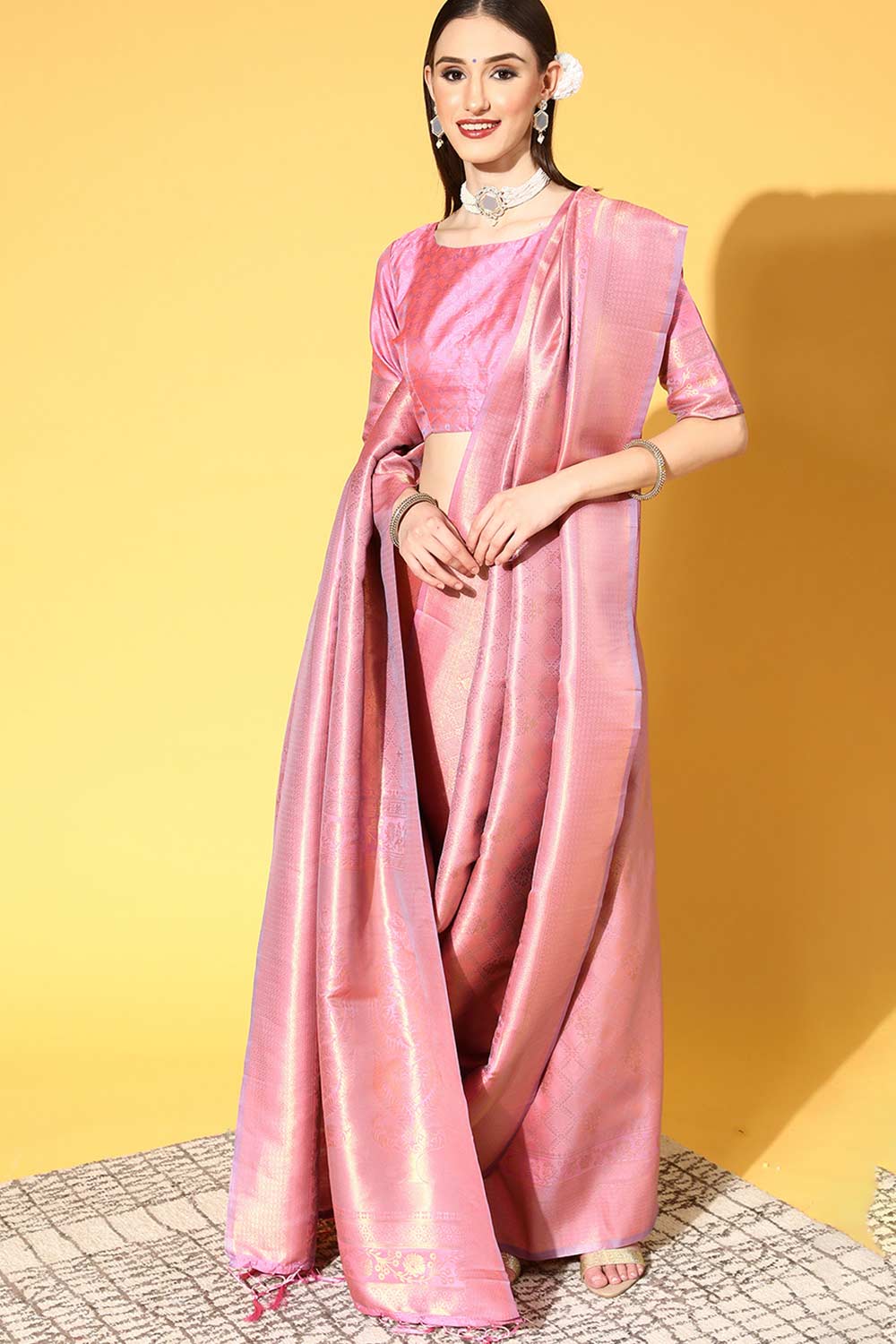 Buy Mauve Art Silk Ethnic Motif Design One Minute Saree Online