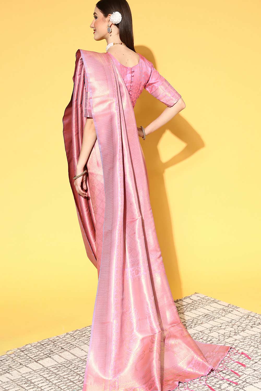 Buy Mauve Art Silk Ethnic Motif Design One Minute Saree Online - Back