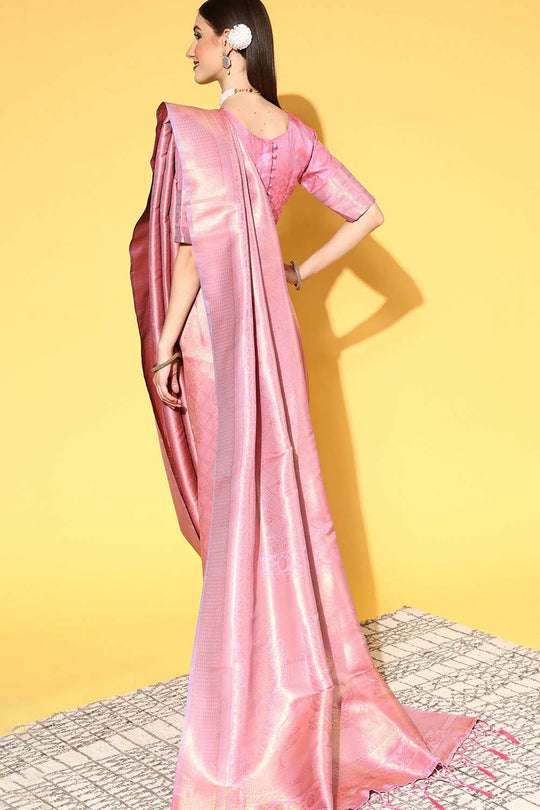 Buy Mauve Art Silk Ethnic Motif Design One Minute Saree Online - Back
