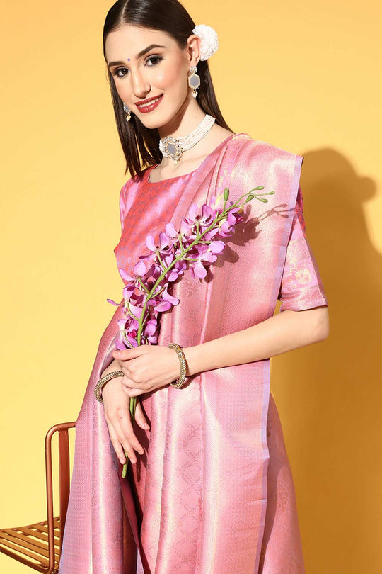 Buy Mauve Art Silk Ethnic Motif Design One Minute Saree Online - Side