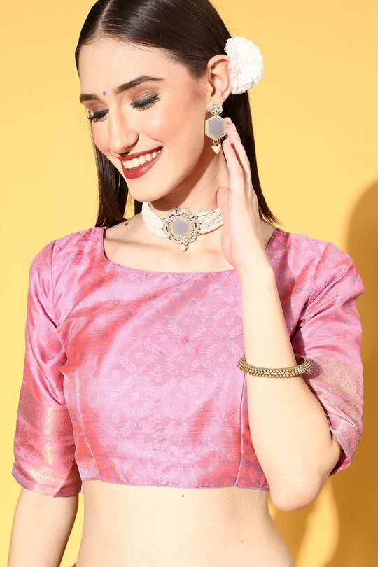 Buy Mauve Art Silk Ethnic Motif Design One Minute Saree Online - Zoom In