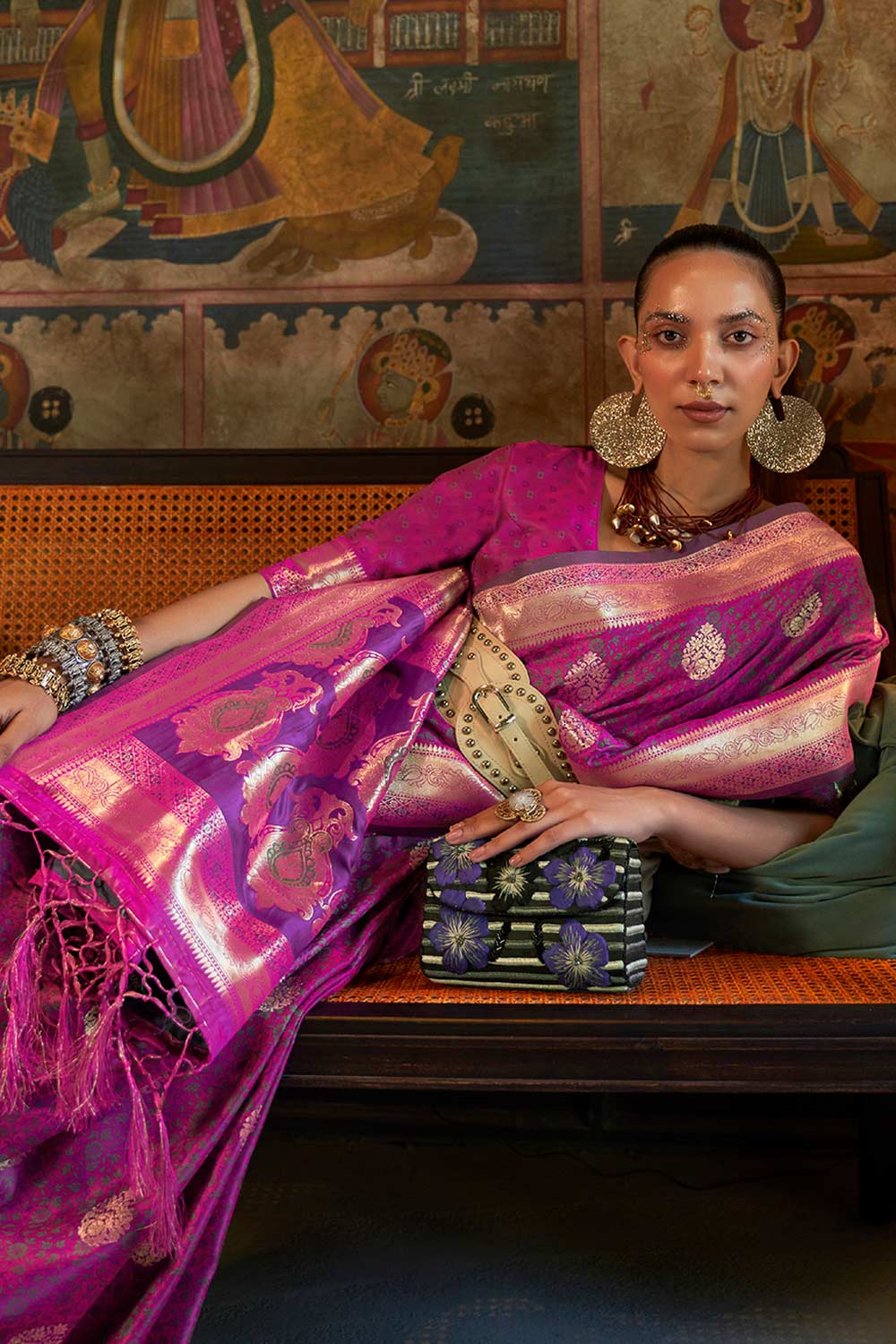 Buy Magenta Art Silk Paisley Design One Minute Saree Online