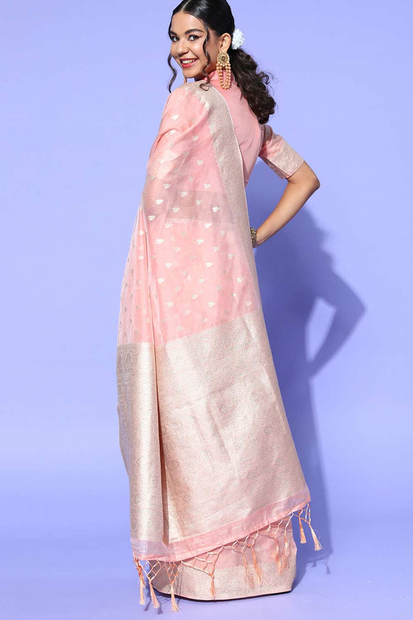 Buy Peach Modal Floral Design One Minute Saree Online - Back