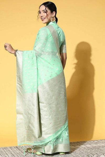 Buy Green Modal Floral Design One Minute Saree Online - Back