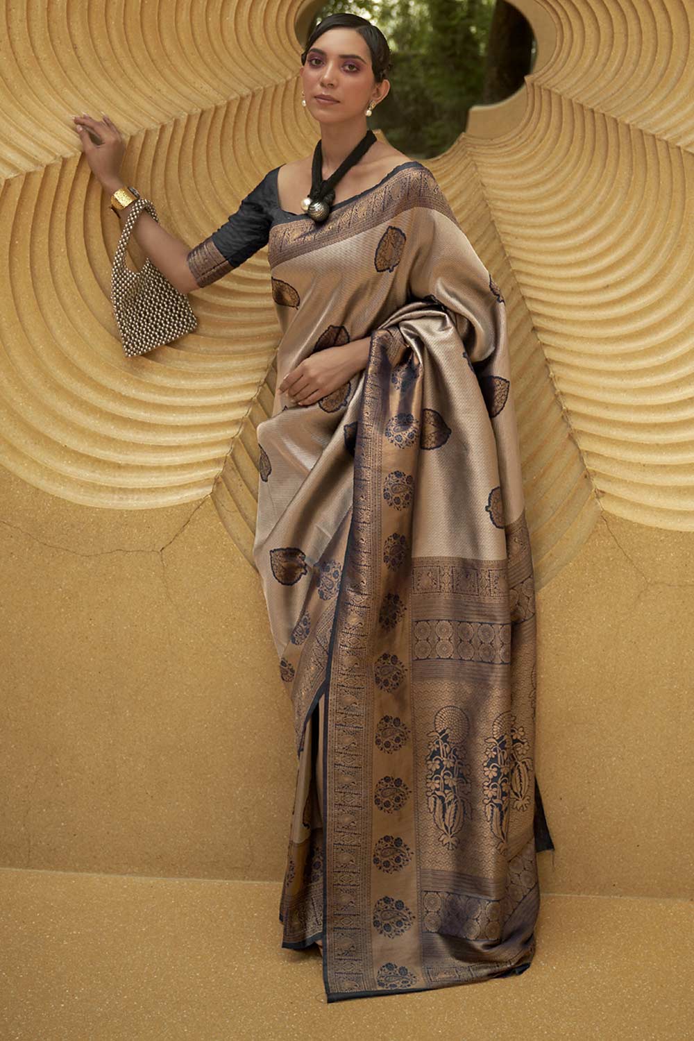 Buy Beige Nylon Bagh Design One Minute Saree Online