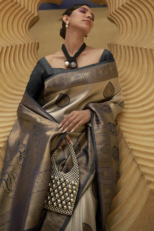 Buy Beige Nylon Bagh Design One Minute Saree Online - Back