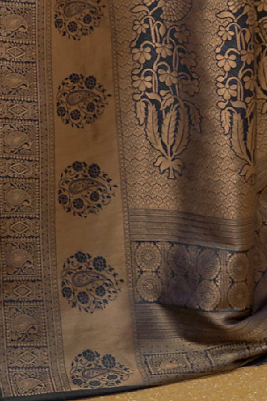 Buy Beige Nylon Bagh Design One Minute Saree Online - Side