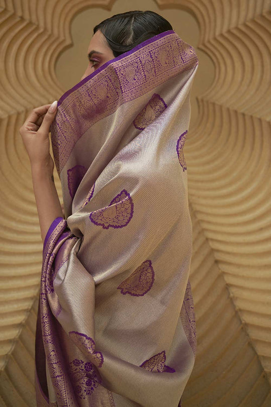 Buy Beige Nylon Bagh Design One Minute Saree Online - Back