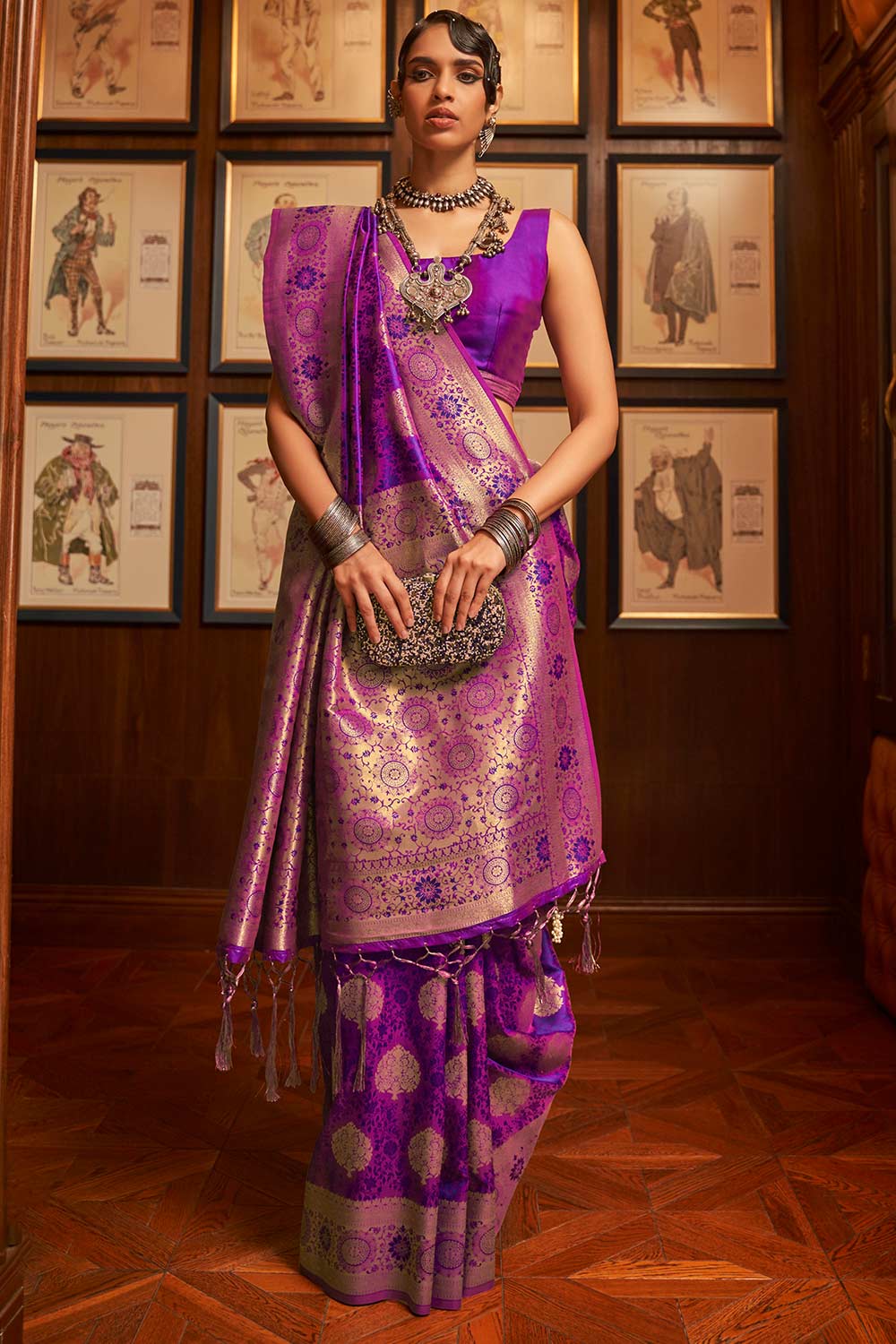 Trina Purple Silk Woven Ready to Wear One Minute Saree