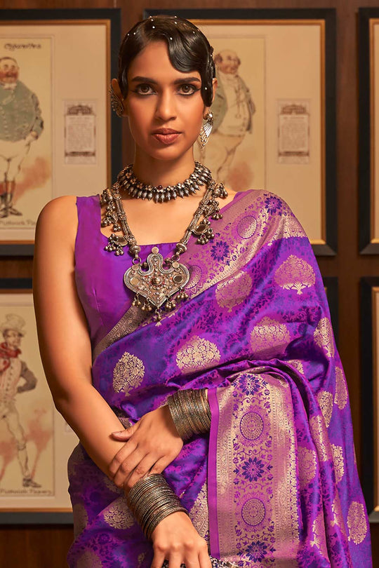 Trina Purple Silk Woven Ready to Wear One Minute Saree