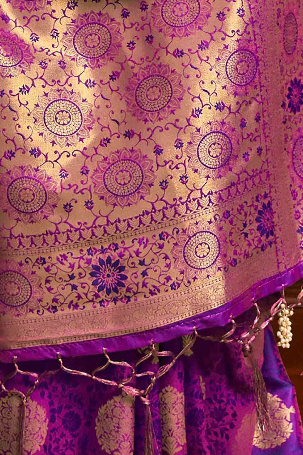 Trina Bright Purple Silk Blend Bagru Banarasi One Minute Saree