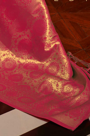 Natia Pink Silk Blend Bagru Banarasi One Minute Saree