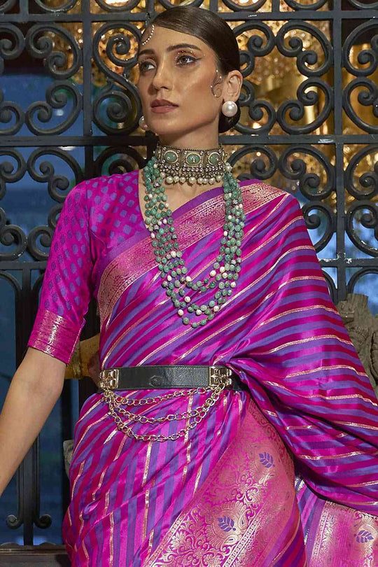 Buy Purple Art Silk Leheriya Design One Minute Saree Online - Front