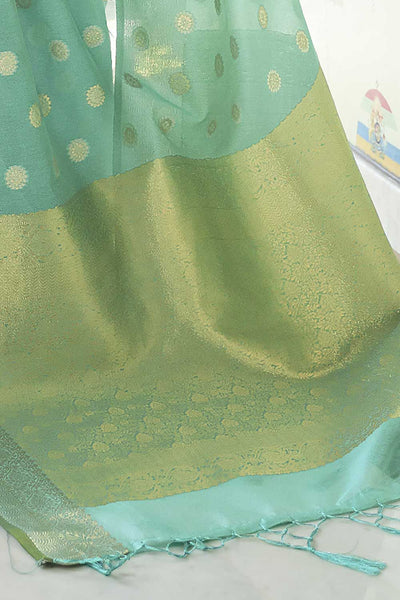 Nadine Silk Blend Sea Green Woven Design Handloom One Minute Saree