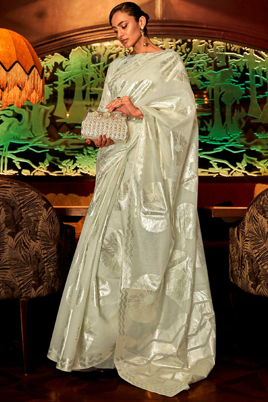 Victoria Light Green Modal Floral Woven Design One Minute Saree