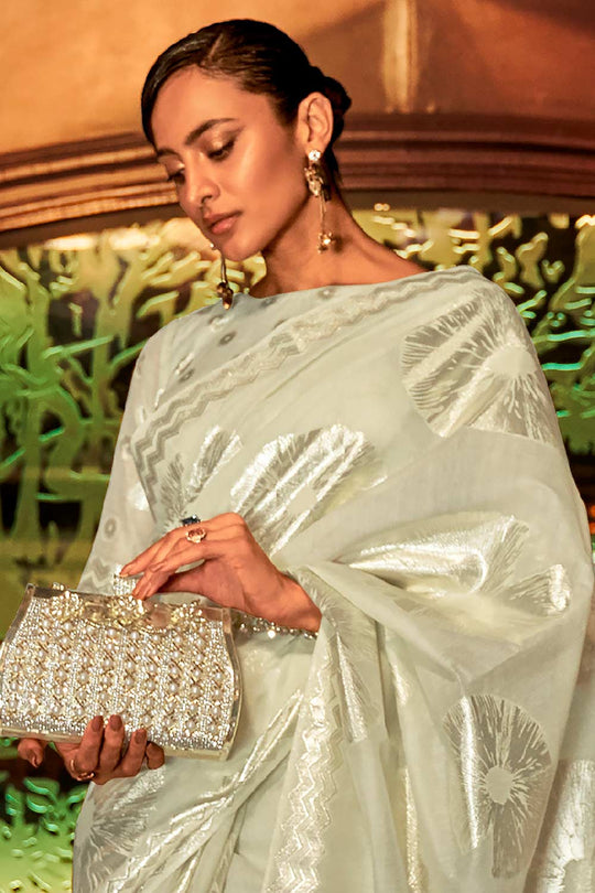 Victoria Light Green Modal Floral Woven Design One Minute Saree