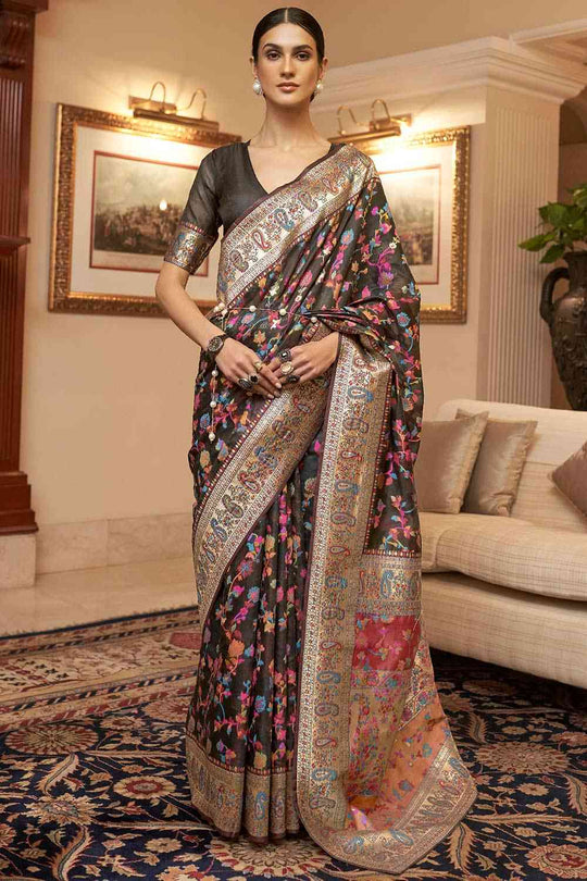 Alice Multi-Color Silk Blend Floral Phulkari One Minute Saree