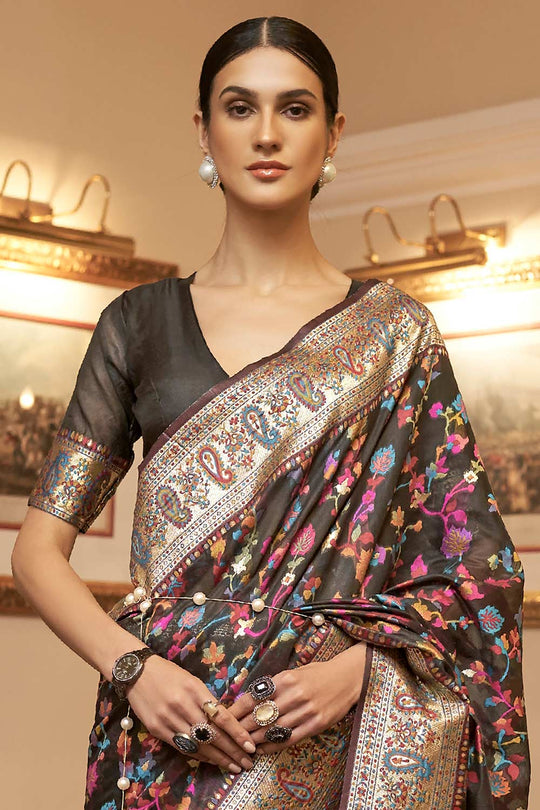 Alice Multi-Color Silk Blend Floral Phulkari One Minute Saree