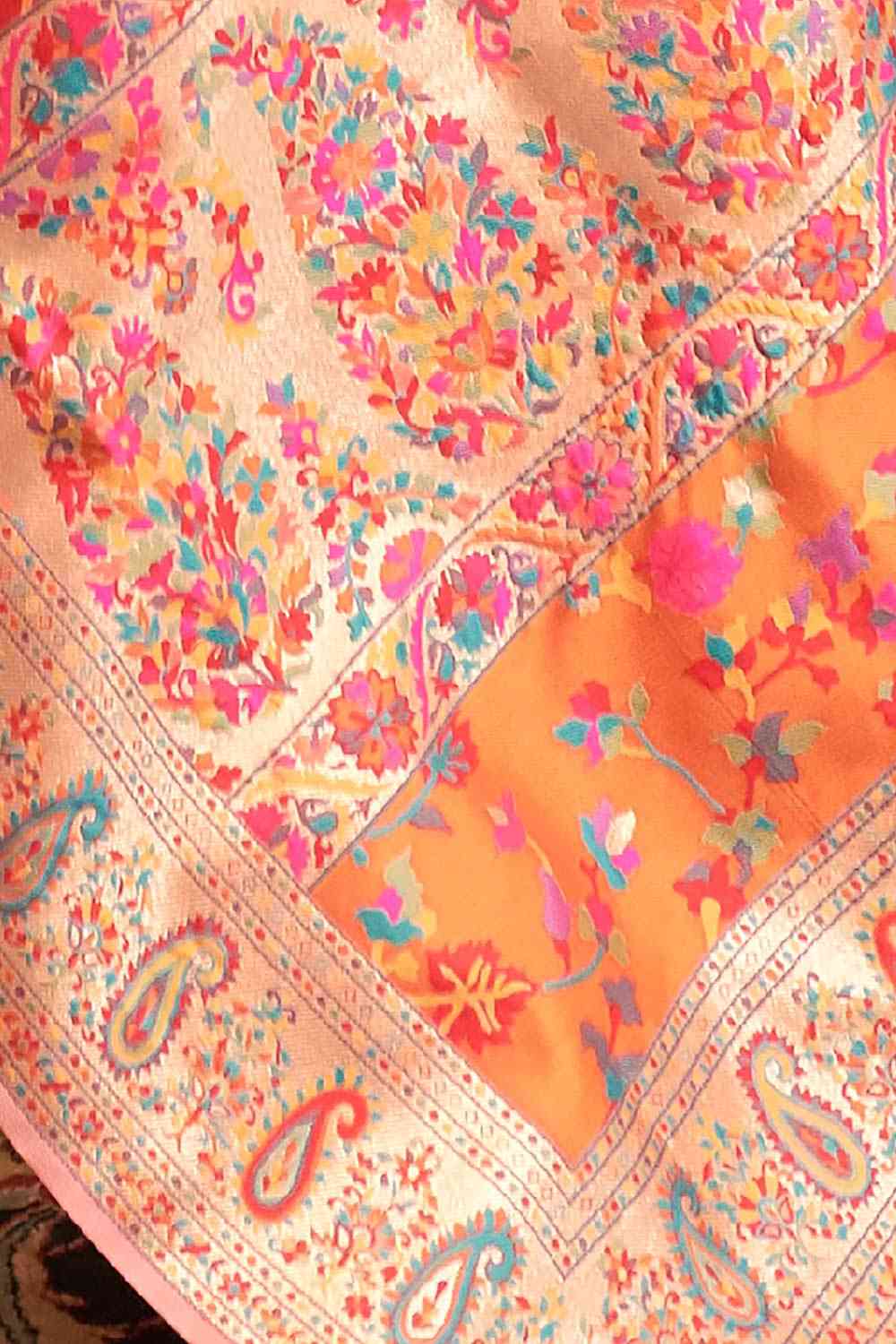 Buy Peach Art Silk Floral Design One Minute Saree Online - Side