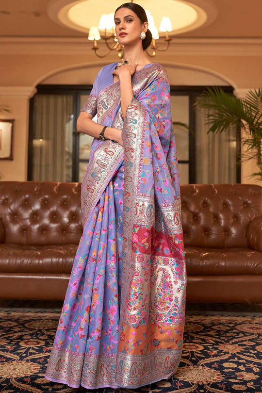 Payal Lavender Silk Blend Phulkari One Minute Saree