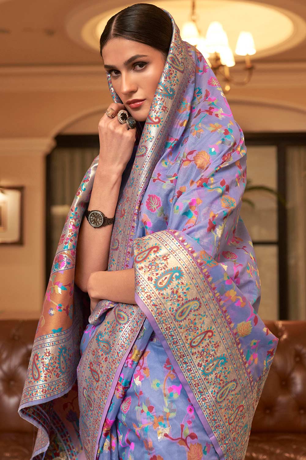 Payal Lavender Silk Blend Phulkari One Minute Saree