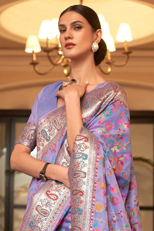 Payal Lavender Silk Blend Phulkari One Minute Saree