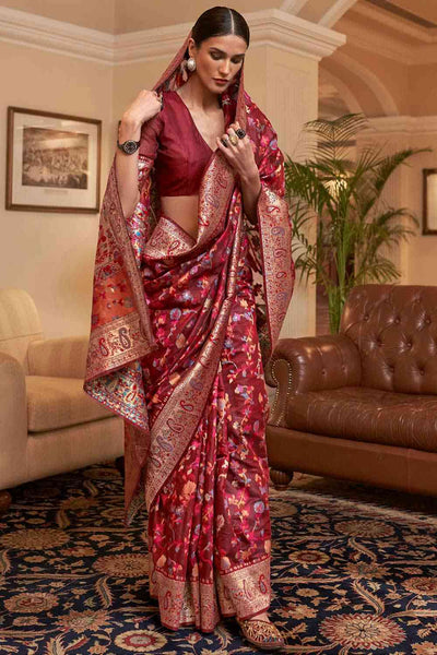 Buy Maroon Art Silk Floral Design One Minute Saree Online
