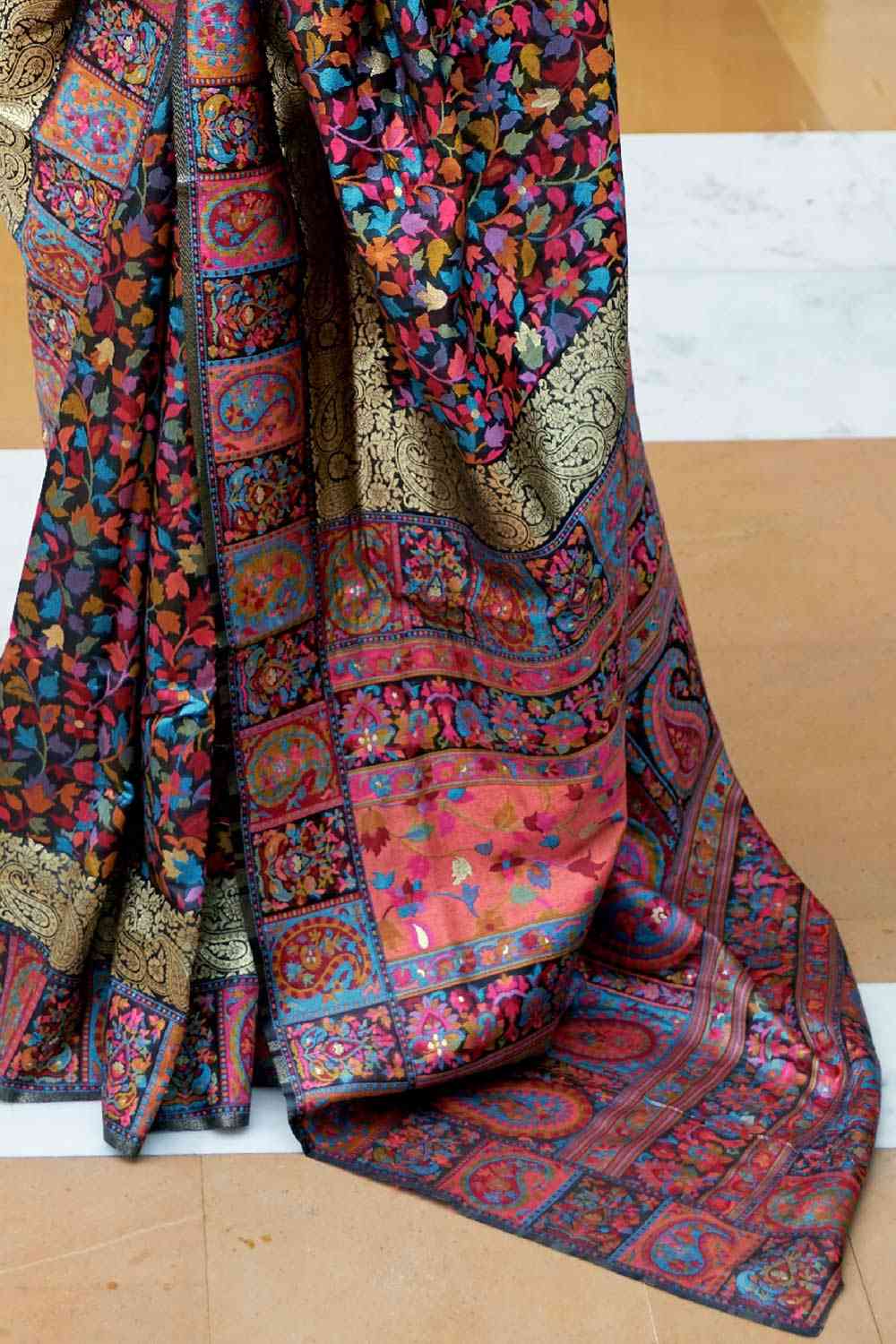 Simi Multi Silk Blend Floral Woven Design Phulkari One Minute Saree