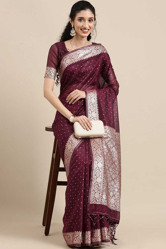 Burgundy Polka Dot Modal One Minute Saree