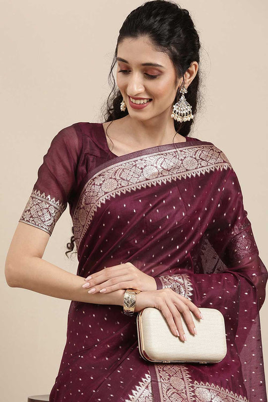 Burgundy Polka Dot Modal One Minute Saree