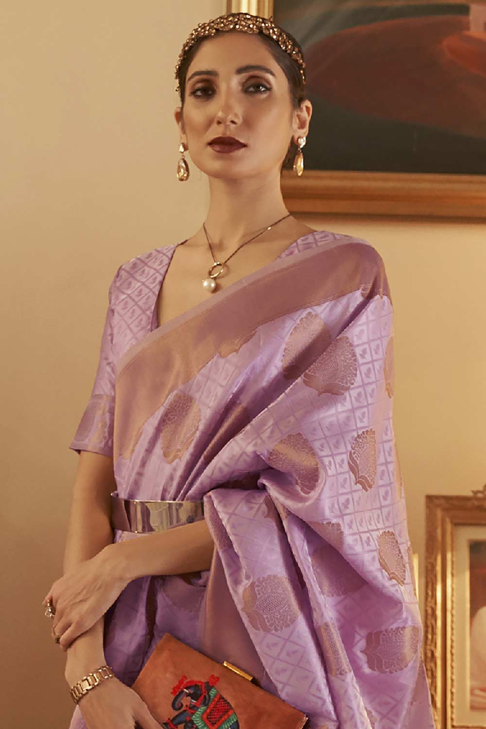 Buy Purple Art Silk Paisley Design One Minute Saree Online - Back
