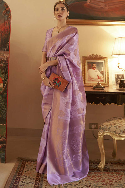 Buy Purple Art Silk Paisley Design One Minute Saree Online - Back