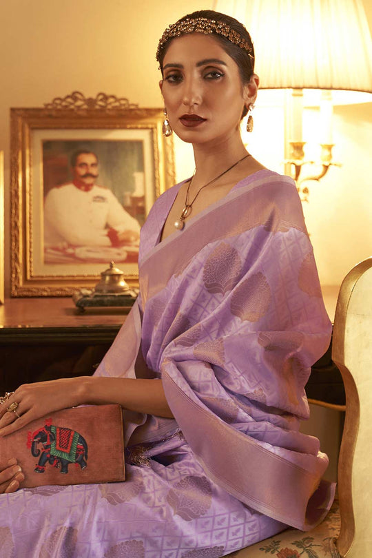 Buy Purple Art Silk Paisley Design One Minute Saree Online - Front