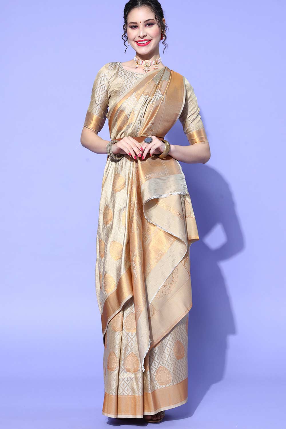 Buy Grey Art Silk Paisley Design One Minute Saree Online