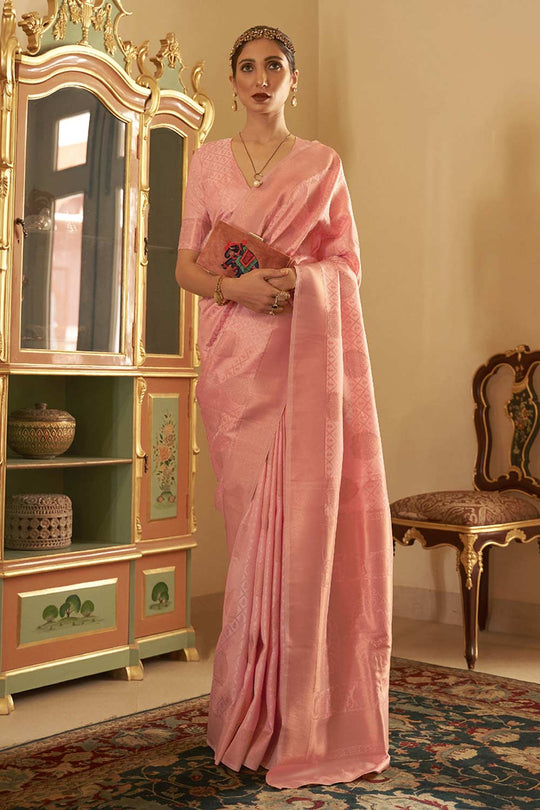 Buy Peach Art Silk Paisley Design One Minute Saree Online - Back