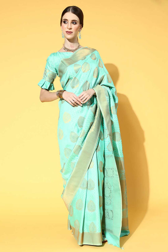 Buy Sea Green Art Silk Paisley Design One Minute Saree Online