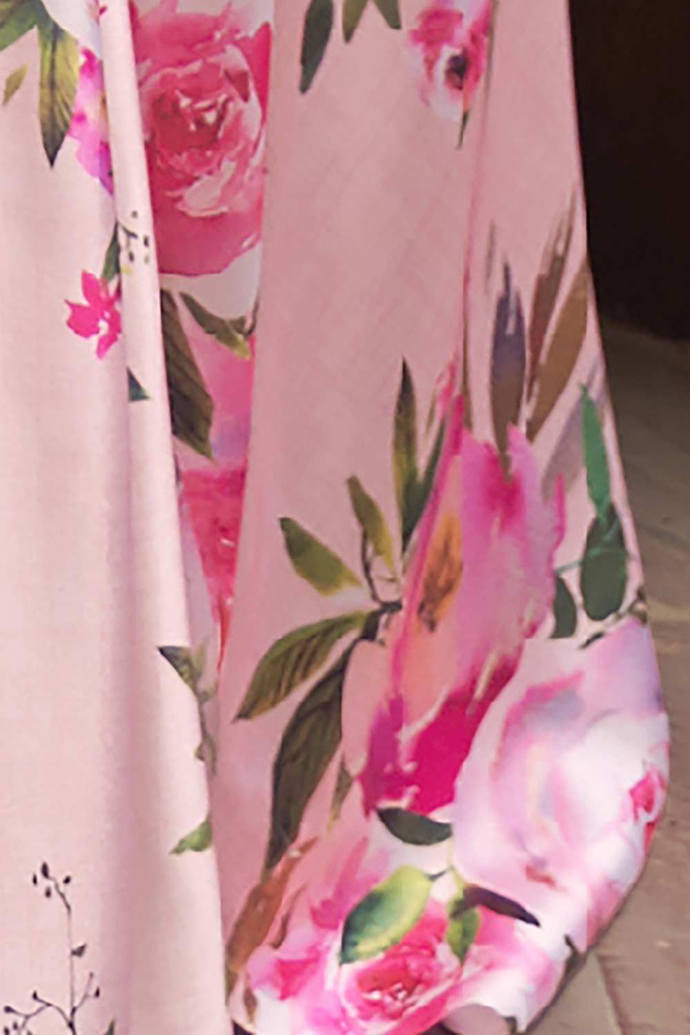 Buy Pink Satin Silk Floral Print One Minute Saree Online - Side
