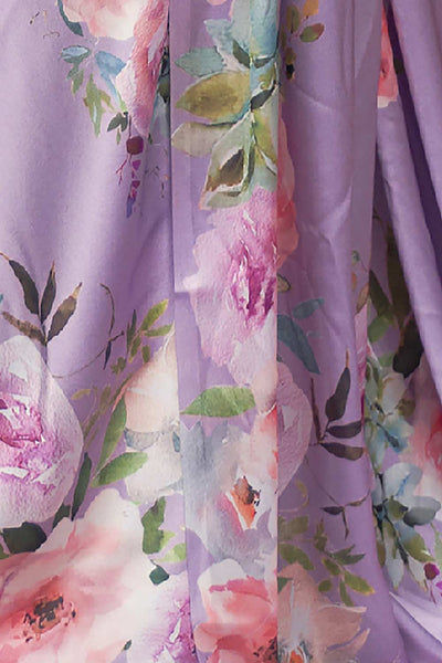 Buy Lavender Satin Silk Floral Print One Minute Saree Online - Side