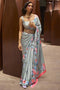 Nadia Grey Satin Silk Floral Print One Minute Saree