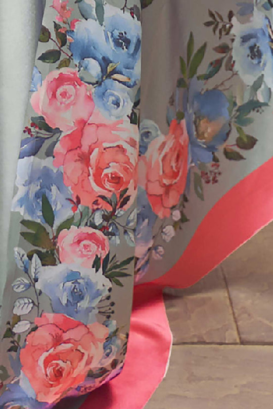 Buy Grey Satin Silk Floral Print One Minute Saree Online - Side