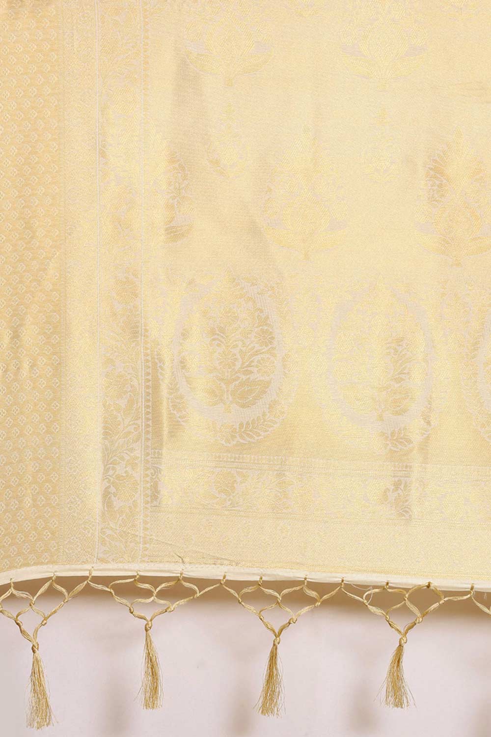 Buy Off White Art Silk Ethnic Motif Design One Minute Saree Online - Side